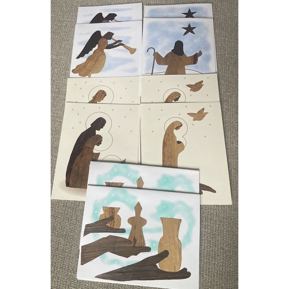 Handmade Banana Bark Wood Paper Art Christmas Card Set 10 Natural Nativity